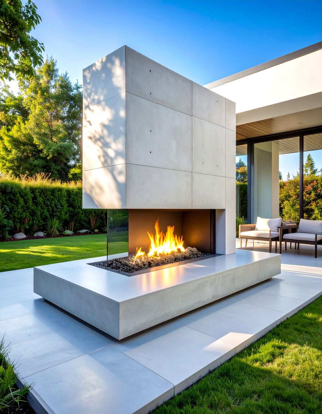 Minimalist Concrete Fireplace Design - 24 Outdoor Fireplace Ideas