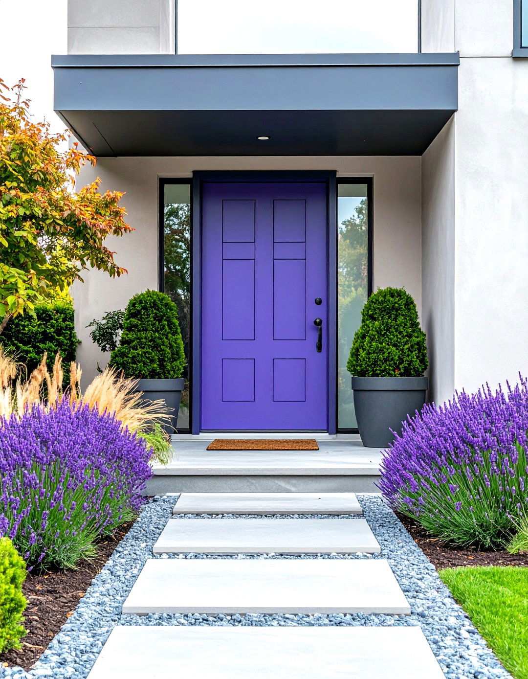 Minimalist Lavender Door with Clean Landscaping - 24 Lavender Front Door Ideas
