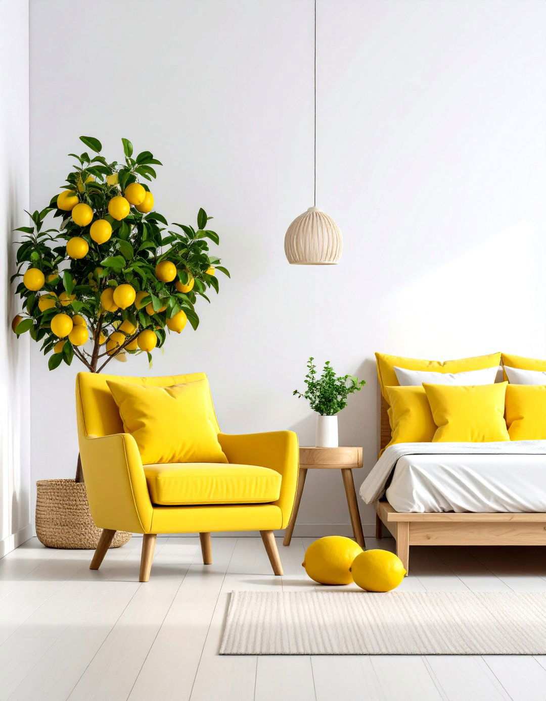 Minimalist Lemon Accent Bedroom - 24 Lemon Bedroom Ideas
