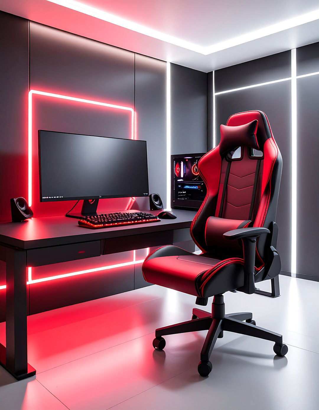 Minimalist Monochrome Gaming Setup - 24 Red and Black Gaming Setup Ideas