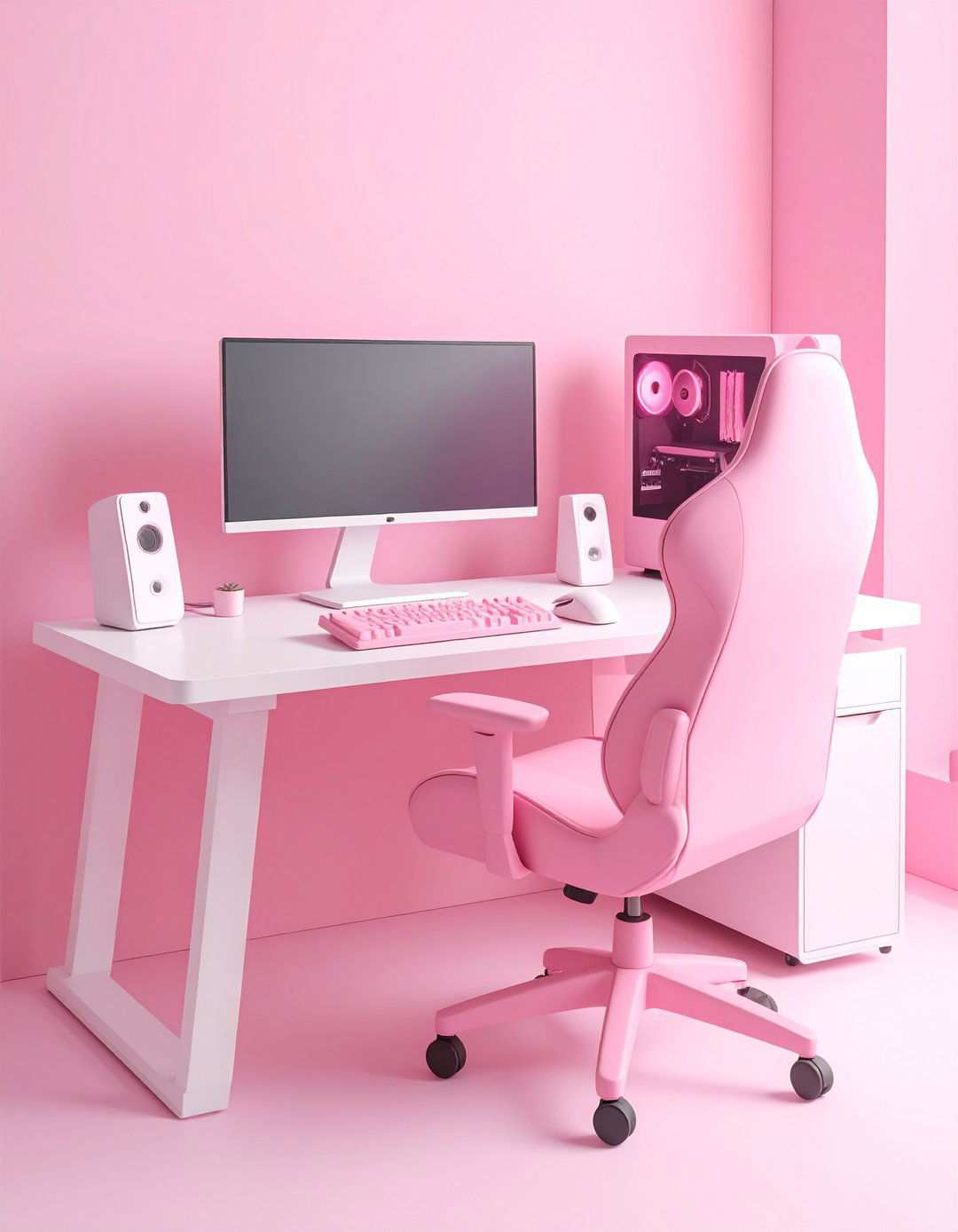 Minimalist Pink and White Gaming Desk - 24 Pink Gaming Setup Ideas