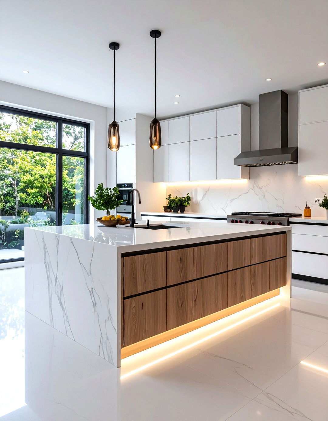 Minimalist Quartz Waterfall Island Design - 24 Waterfall Kitchen Island Ideas