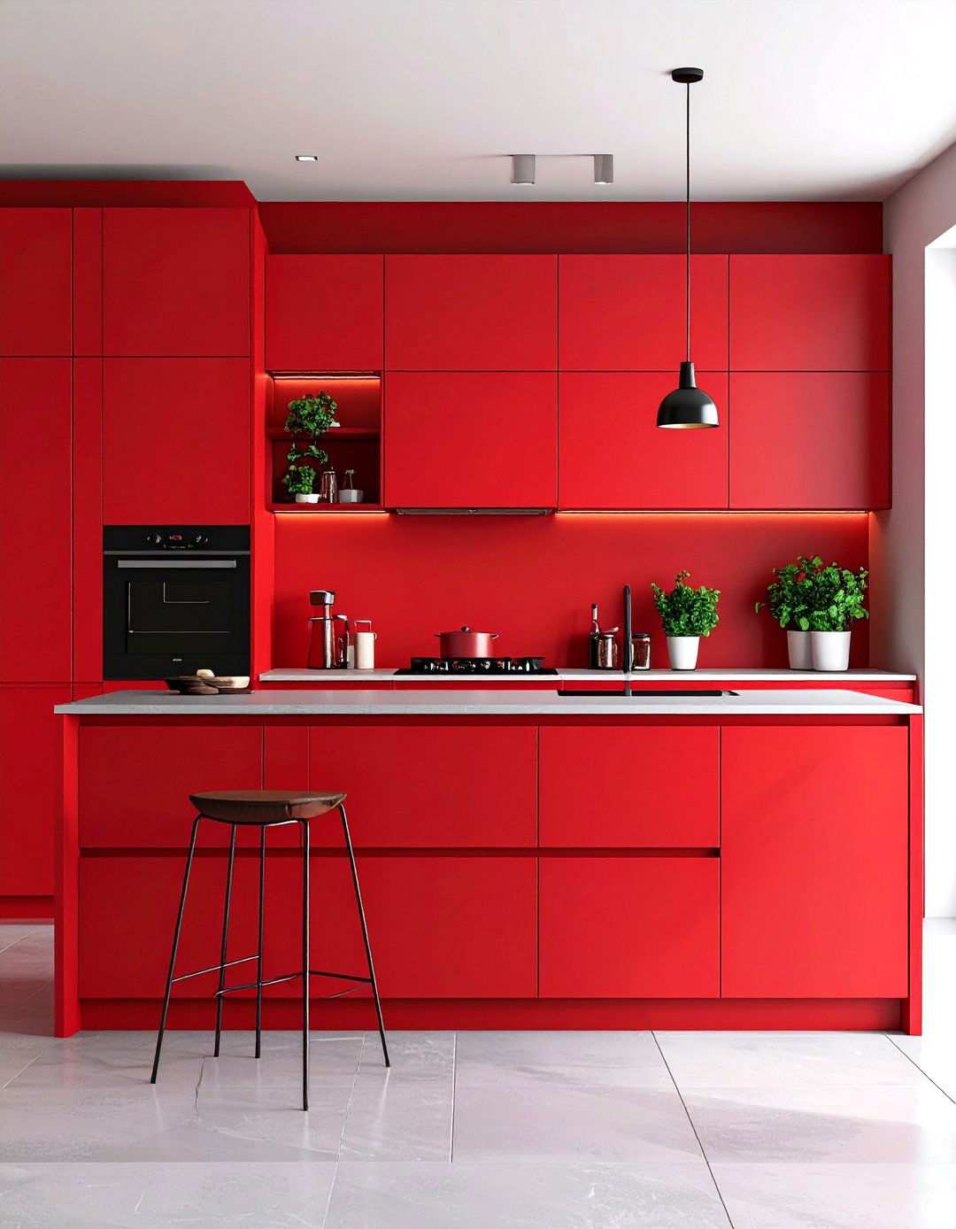 Minimalist Red Statement Kitchen - 24 Red Kitchens
