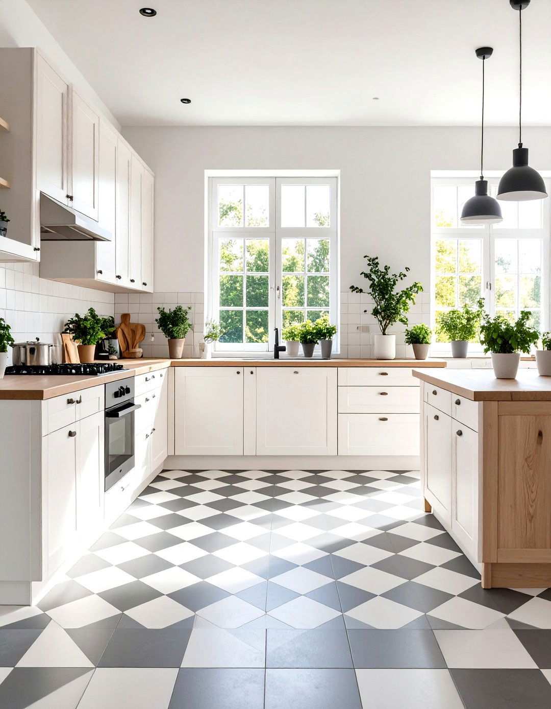 Minimalist Scandinavian Checkered Kitchen - 24 Kitchens With Checkered Floors