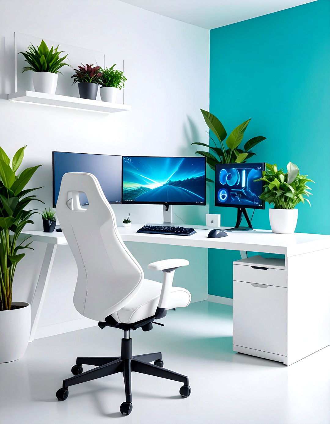 Minimalist White Battlestation - 24 Video Game Room Ideas