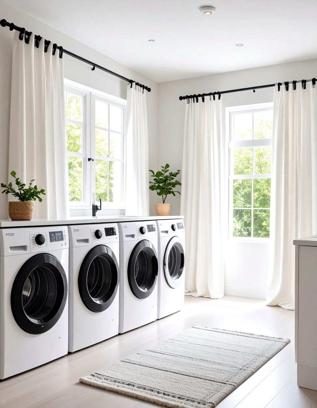 Minimalist White Linen with Contrasting Black Trim - 24 Laundry Room Curtain Ideas