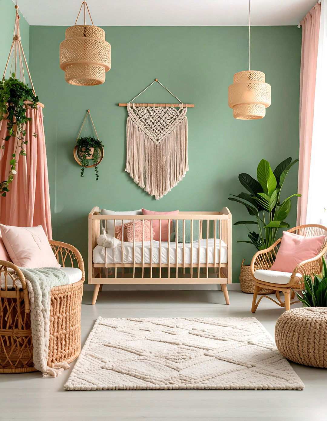 Mint Green and Rose Pink Boho Theme - 24 Pink and Green Nursery Ideas