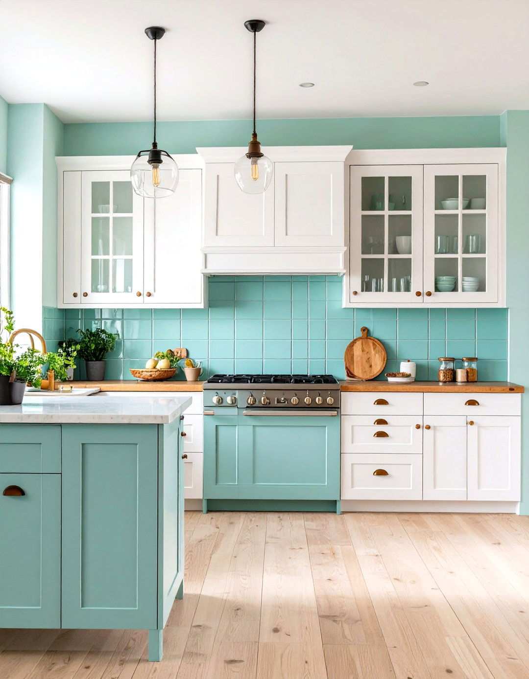 Mint Green Ceramic Square Tile Kitchen - 24 Kitchen With Green Backsplash Ideas