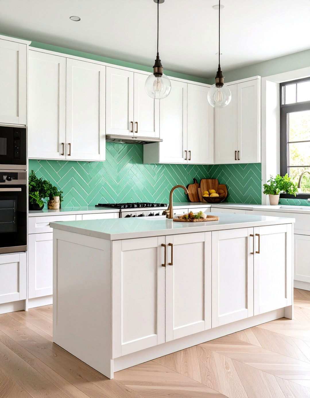 Mint Green Chevron Pattern Kitchen Backsplash - 24 Kitchen With Green Backsplash Ideas