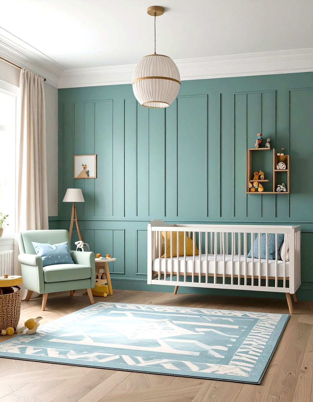 Mint Green Flat Panel with Vintage Toy Theme - 24 Wainscoting Nursery Ideas