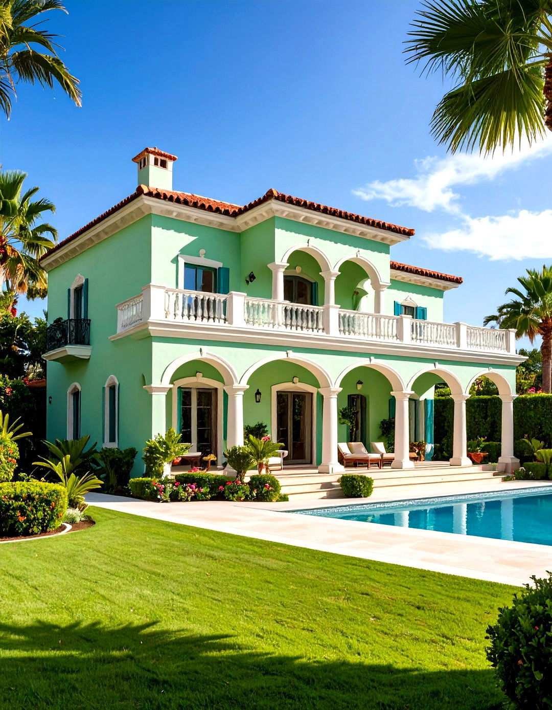 Mint Green Mediterranean Villa Style - 24 Light Green House Exterior Ideas