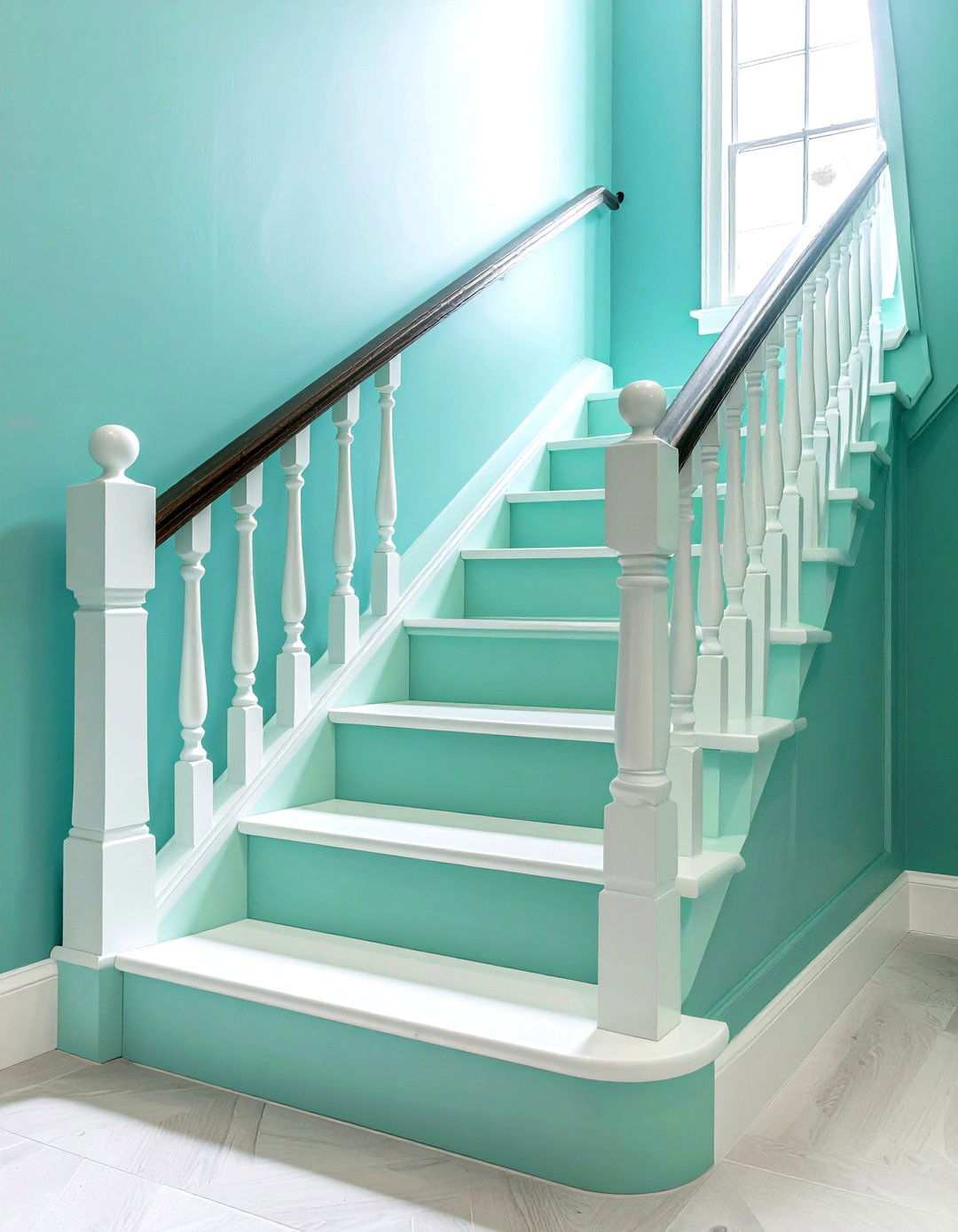 Mint Green Painted Stair Freshness - 24 Painted Stair Ideas