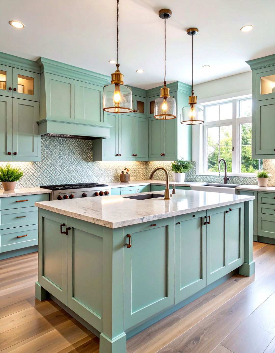 Mint Green Quartz Transitional Kitchen - 24 Kitchen With Green Countertops Ideas