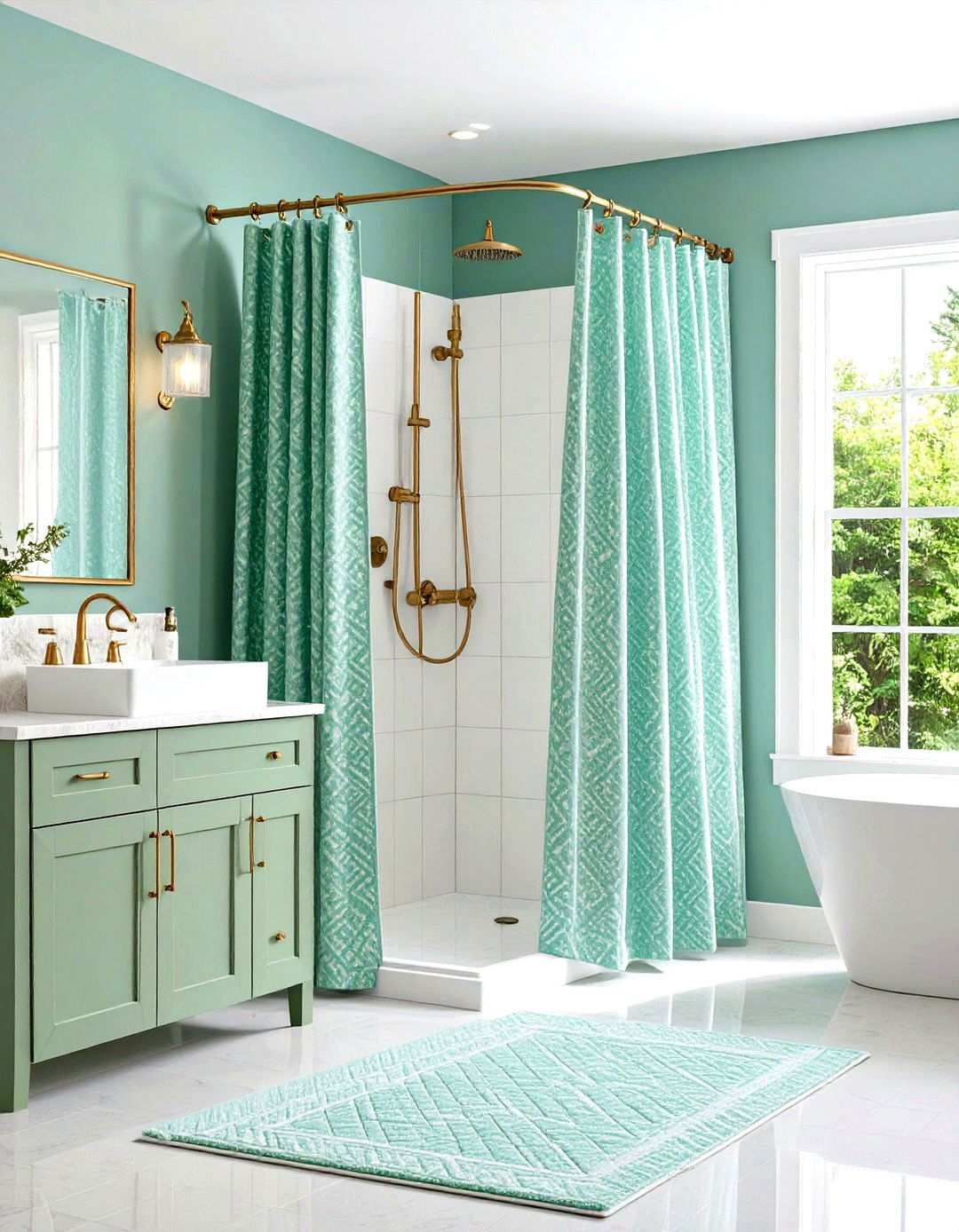 Mint Green Shower Curtain Design - 24 Small Green Bathroom Ideas