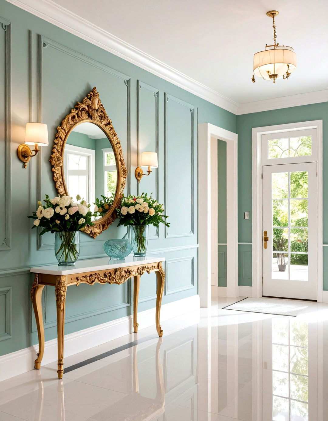 Mirror and Art Display - 24 Wainscoting Entryway Ideas
