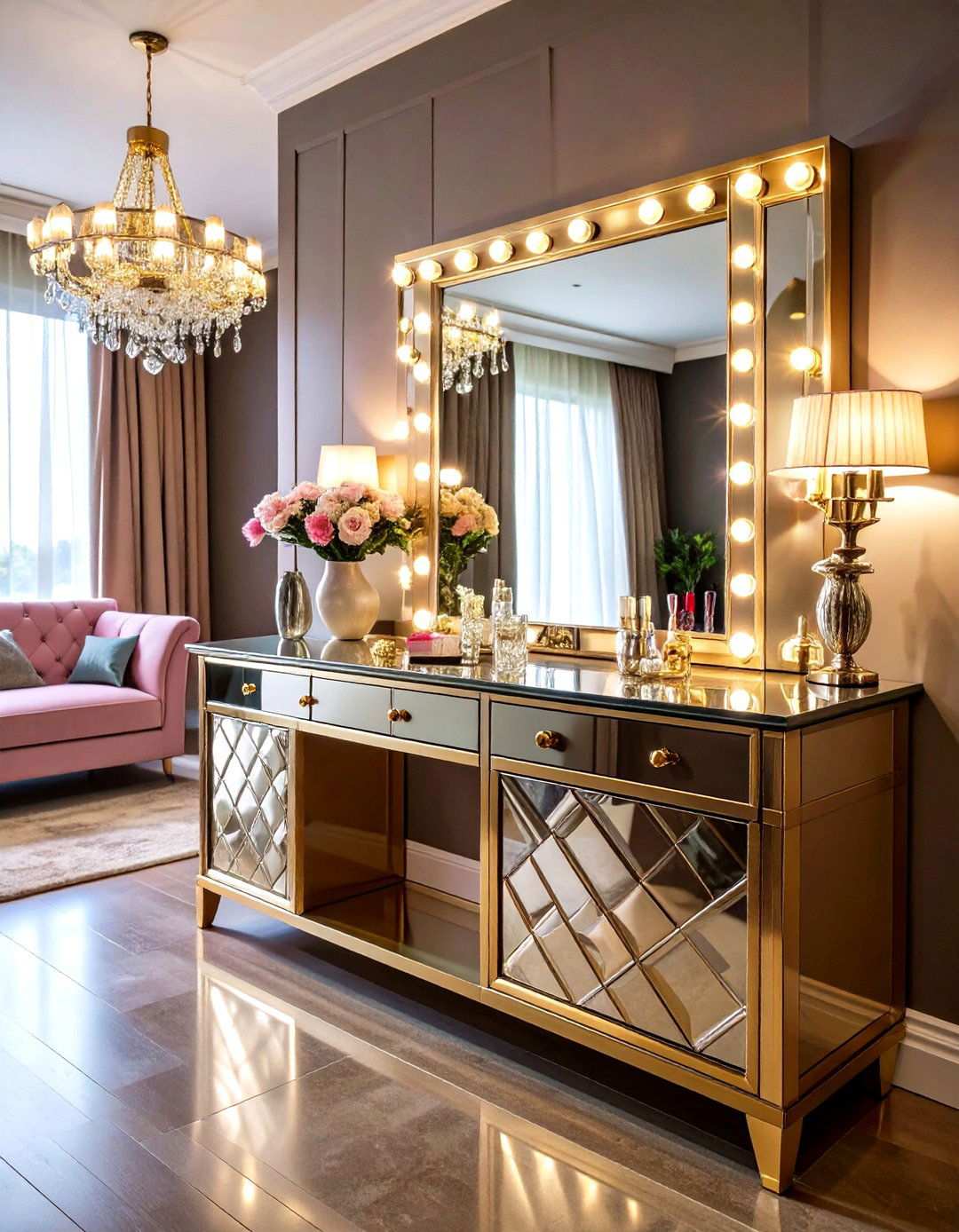Mirror Backed Glamour Station - 24 Mini Bar Ideas