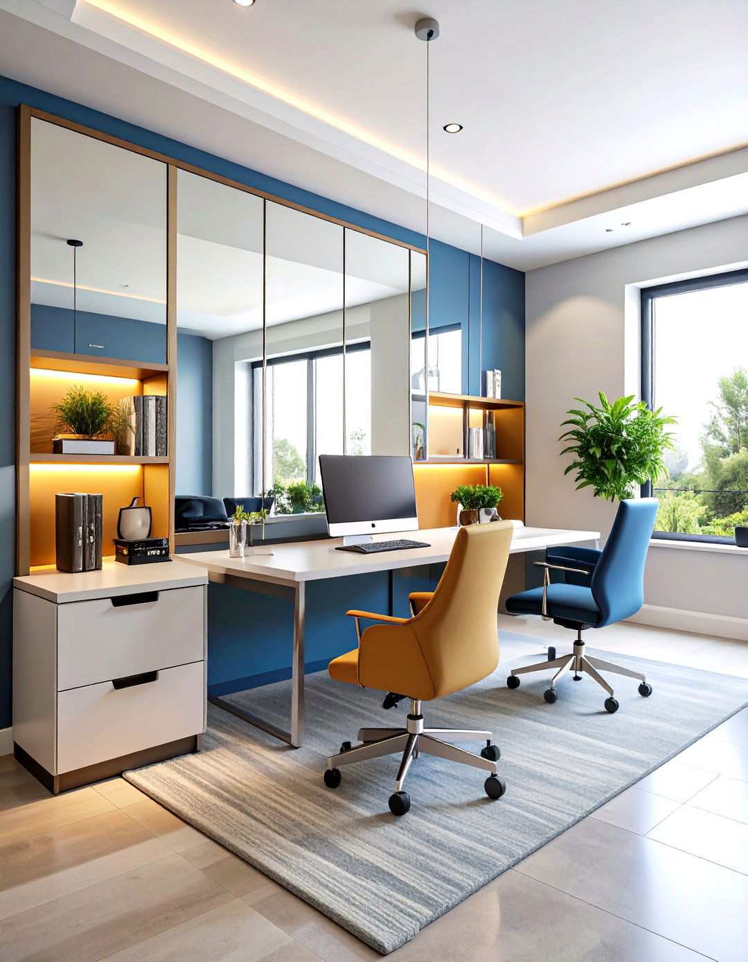 Mirror Enhanced Home Office with Light Amplification - 24 Small Home Office Ideas