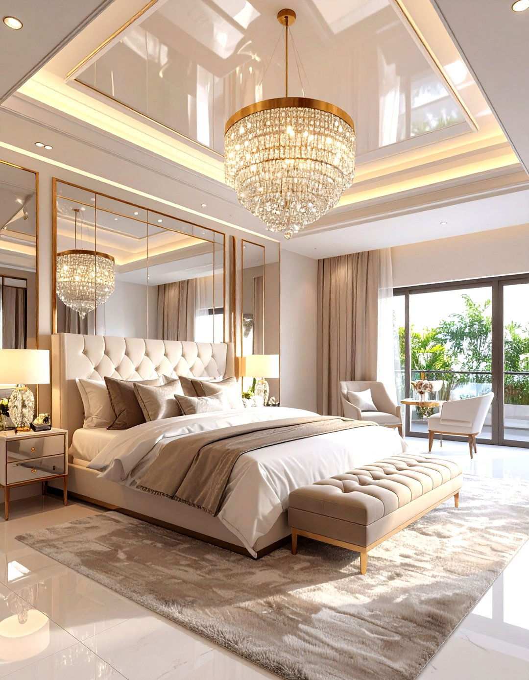Mirror Panel Reverse Tray Glamour Bedroom - 24 Reverse Tray Ceiling Ideas