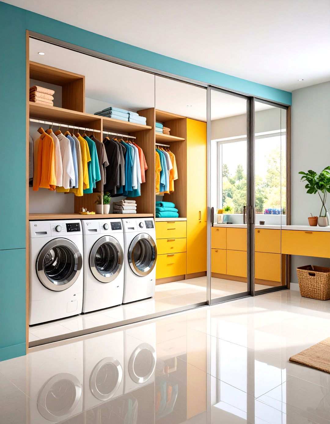 Mirror Paneled Sliding Door for Visual Expansion - 24 Laundry Room Door Ideas