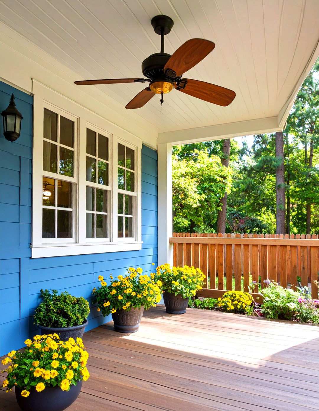 Mission Style Patio Fan with Craftsman Details - 24 Patio Fan Ideas