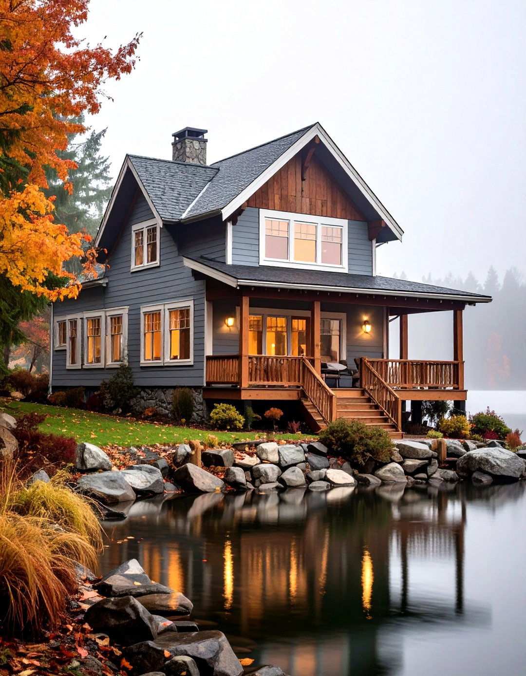 Misty Gray Romance - 24 Lake House Exterior Colors Ideas