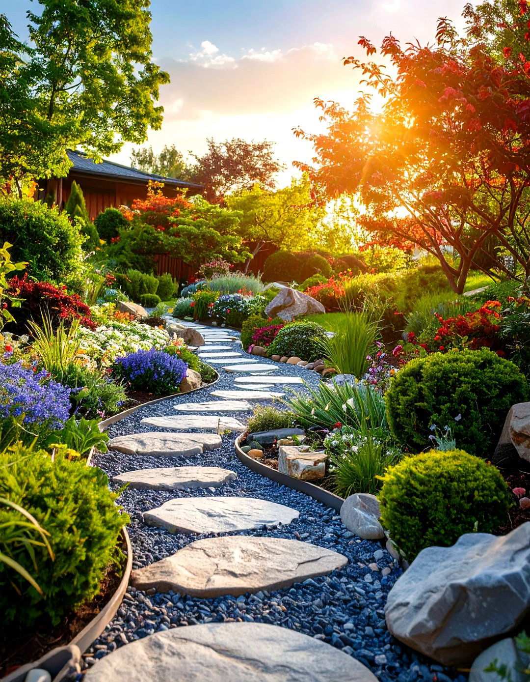 Mixed Aggregate Artistic Pathway - 24 Sloped Walkway Ideas