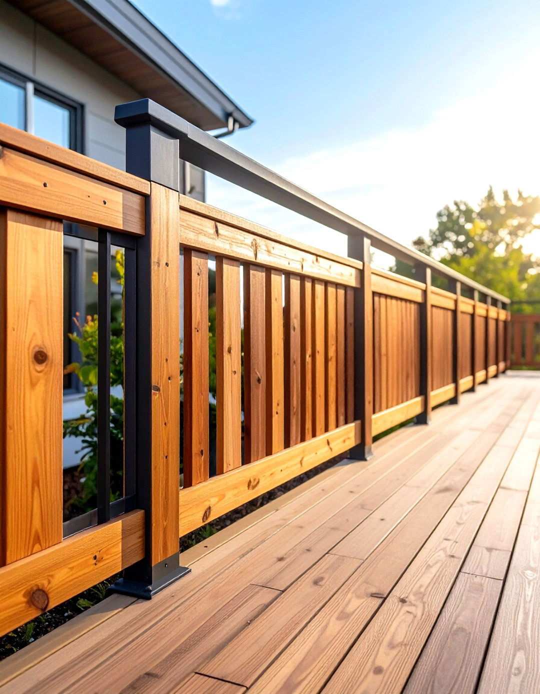 Mixed Height Alternating Wood Panel Railing - 24 Wood Deck Railing Ideas