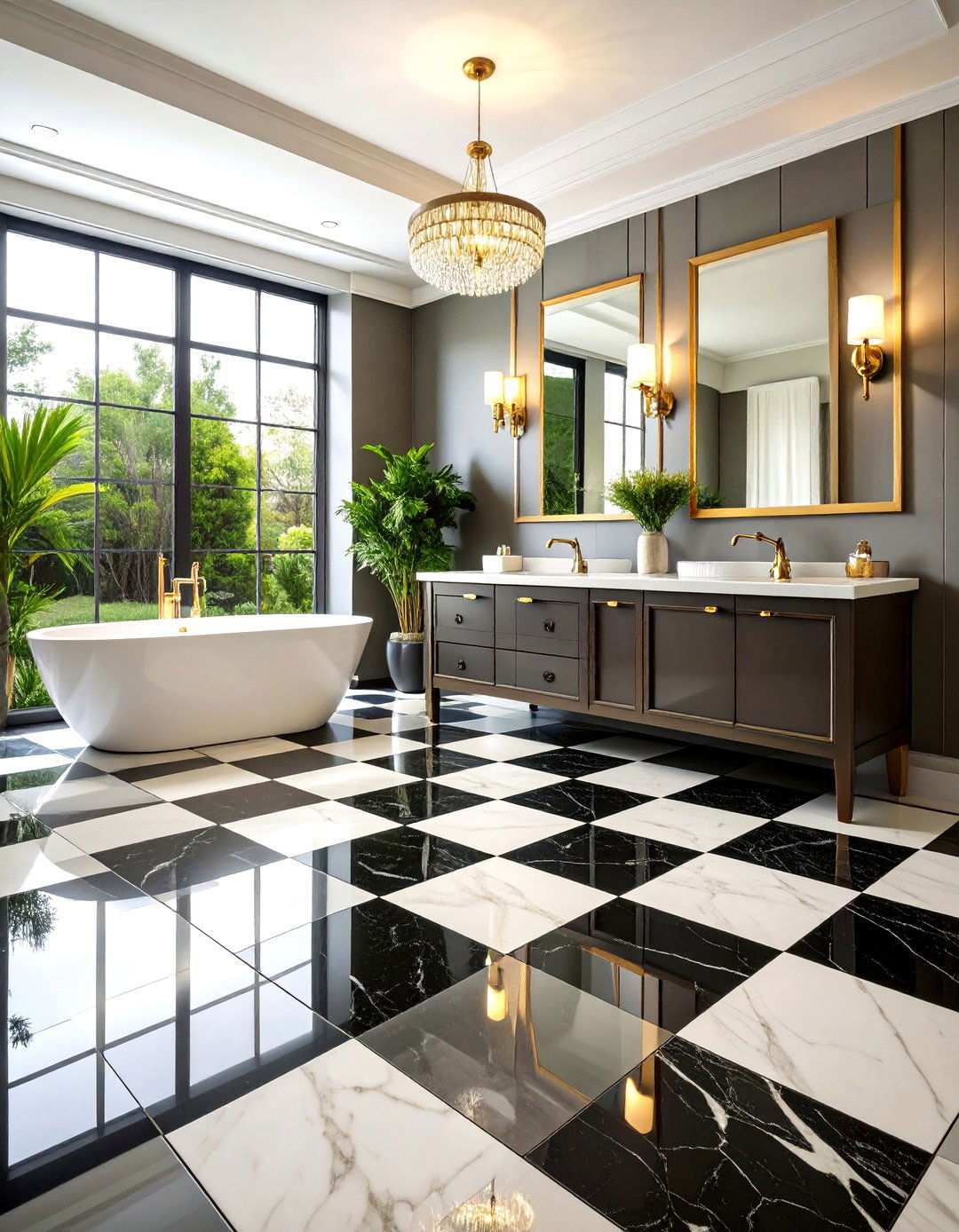 Mixed Marble Checkerboard Floor Pattern - 24 Marble Bathroom Ideas
