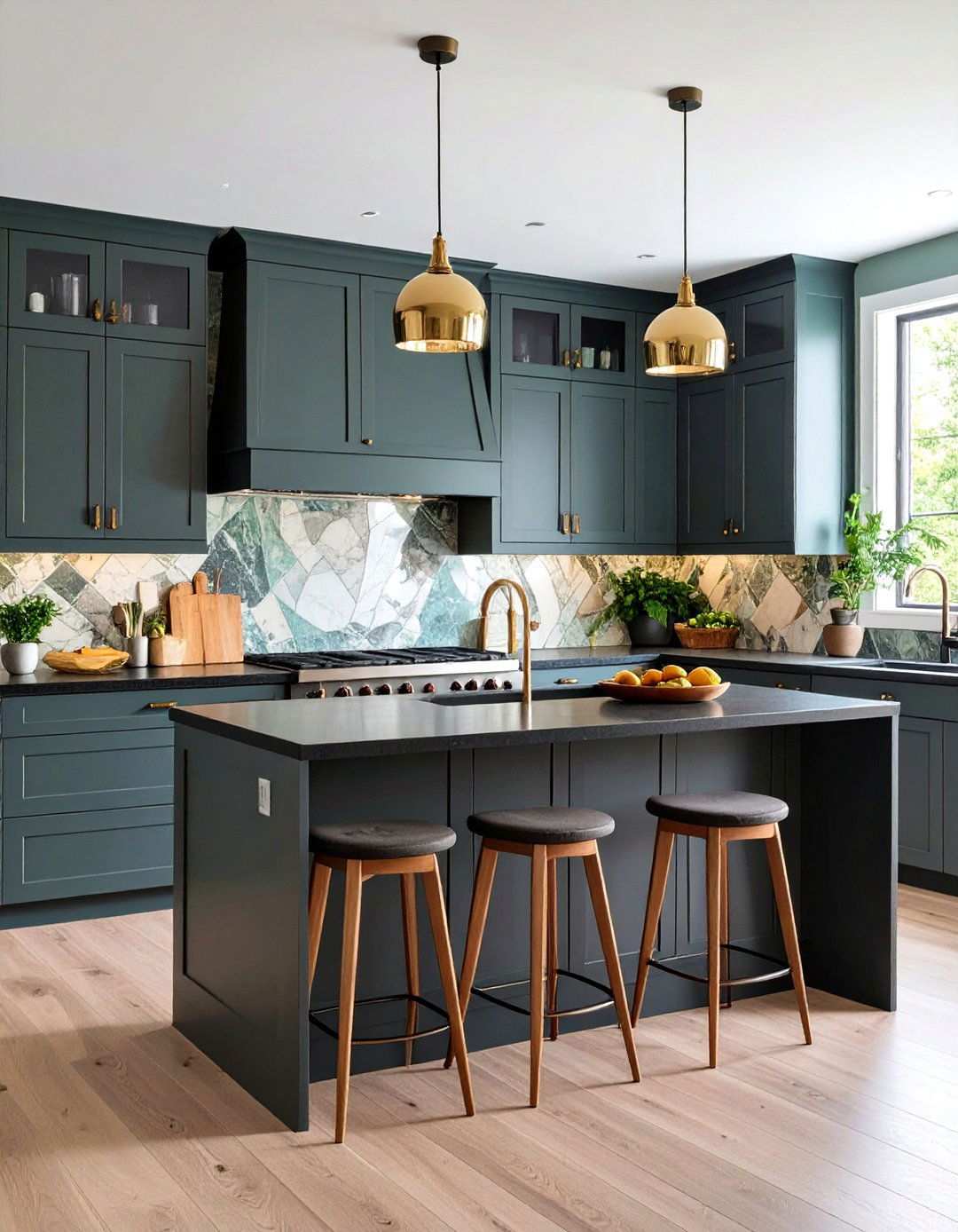 Mixed Material Backsplash Design - 24 Kitchen With Gray Cabinets And Black Countertops Ideas