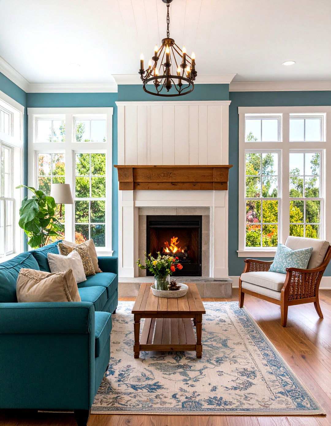 Mixed Material Board and Batten Design - 24 Two-story Fireplace Ideas