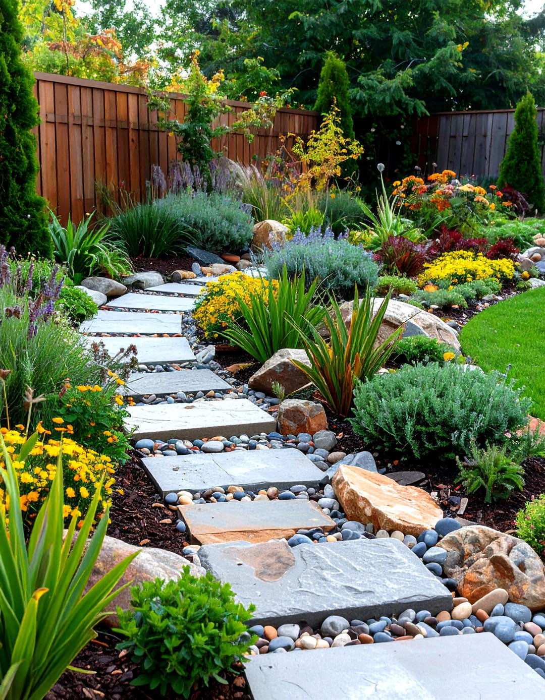 Mixed Material Borders - 24 River Rock Edging Ideas