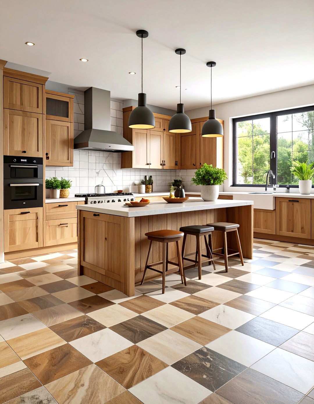 Mixed Material Checkered Kitchen - 24 Kitchens With Checkered Floors