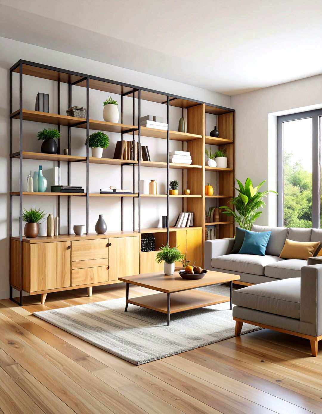 Mixed Material Combinations - 24 Living Room Shelf Ideas