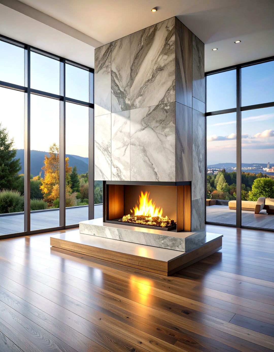 Mixed Material Contemporary Design - 24 Marble Fireplace Ideas