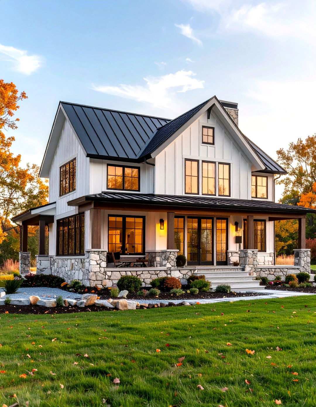 Mixed Material Farmhouse with Stone and Siding - 24 Modern Farmhouse Exterior