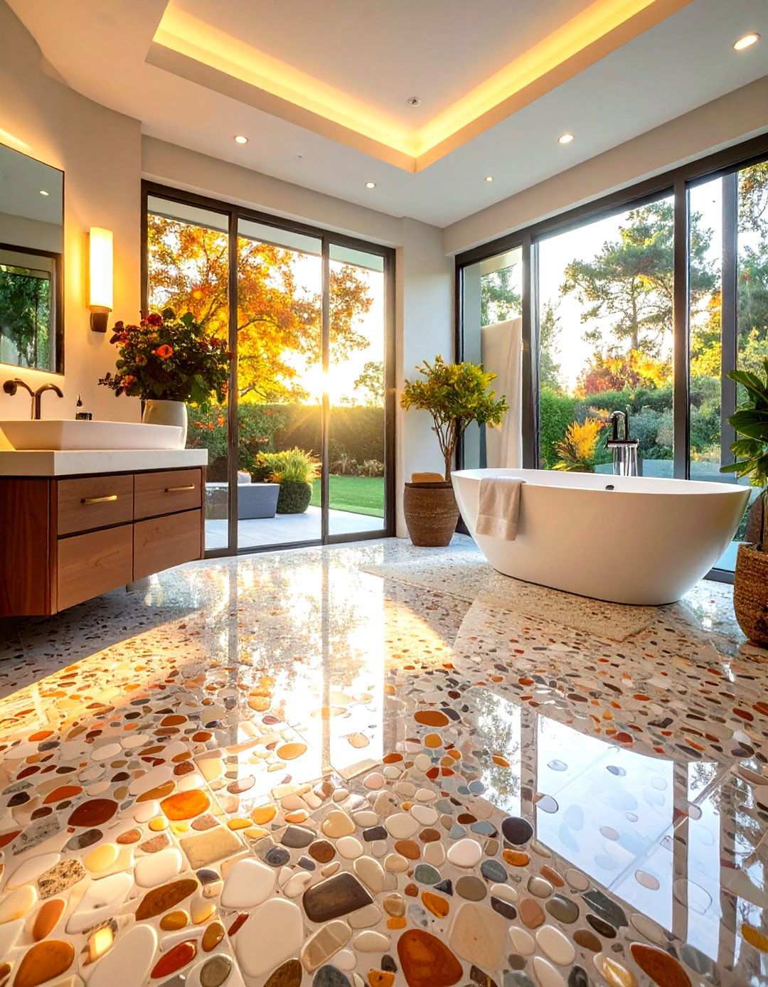 Mixed Material Luxury Combination - 24 Penny Tile Bathroom Floor Ideas