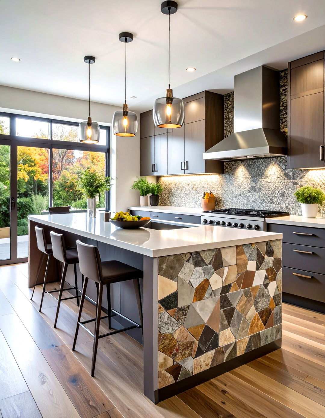 Mixed Material Metal and Stone Mosaic - 24 Modern Kitchen Backsplash Ideas