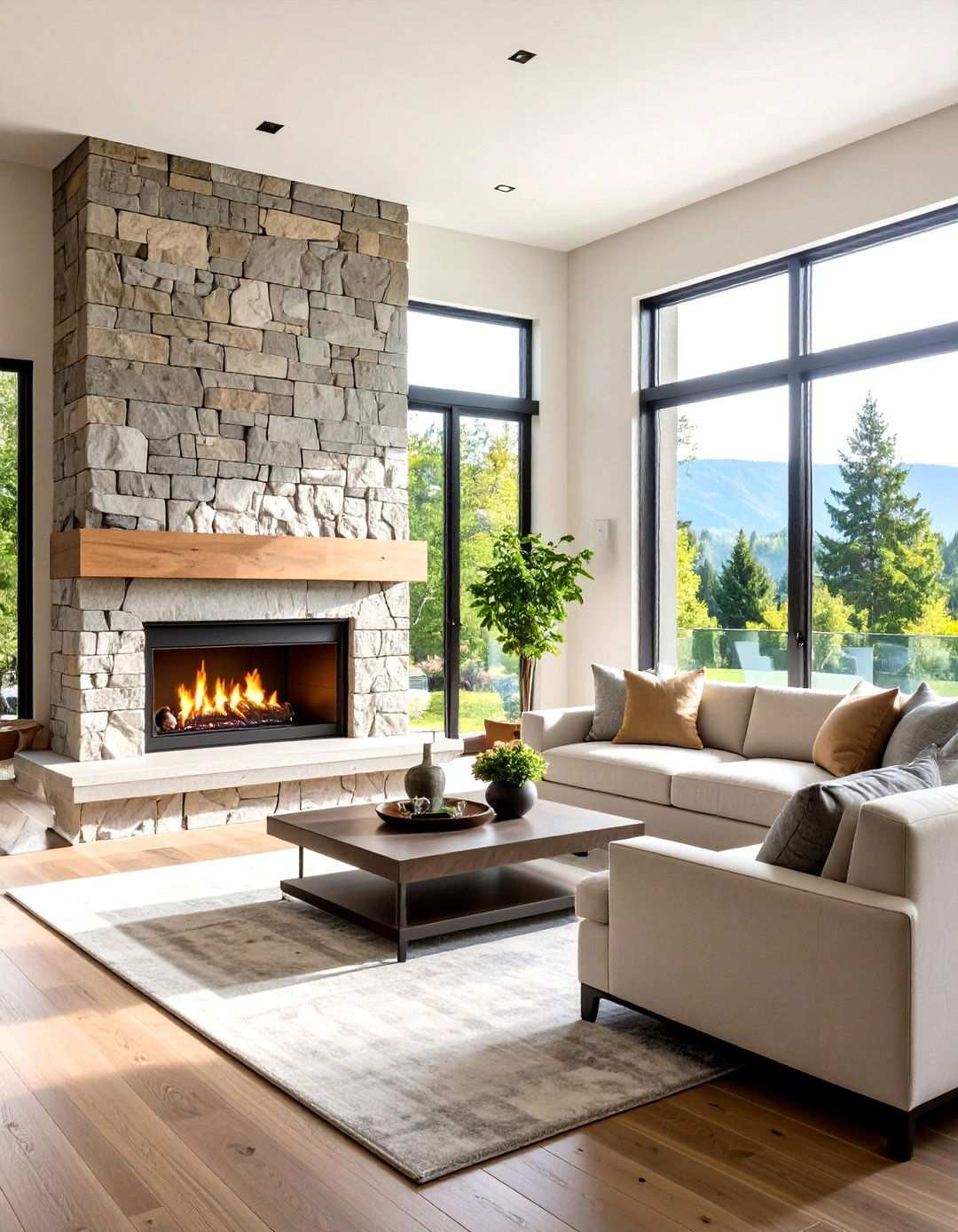 Mixed Material Modern Fireplace - 24 Small Living Room Fireplace Ideas