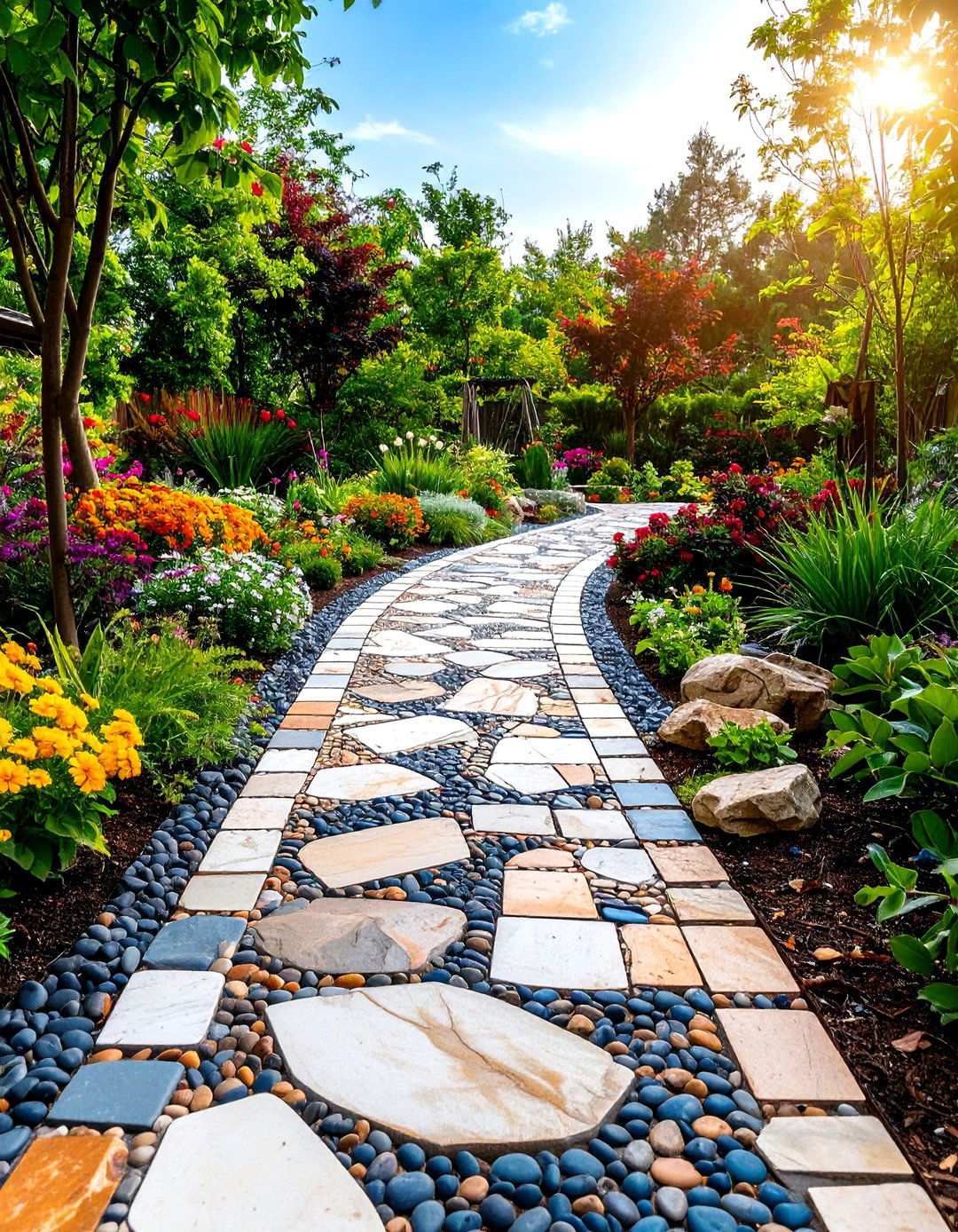 Mixed Material Mosaic Walkways - 24 Stone Walkway Ideas