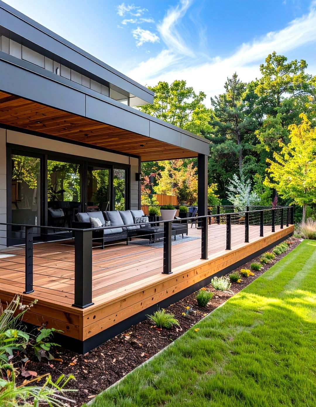 Mixed Material Wood and Metal Design - 24 Horizontal Deck Railing Ideas