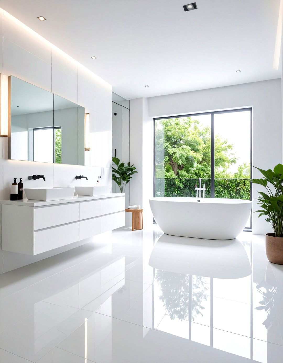 Mixed Matte and Glossy White Finishes - 24 White Tile Bathroom Ideas