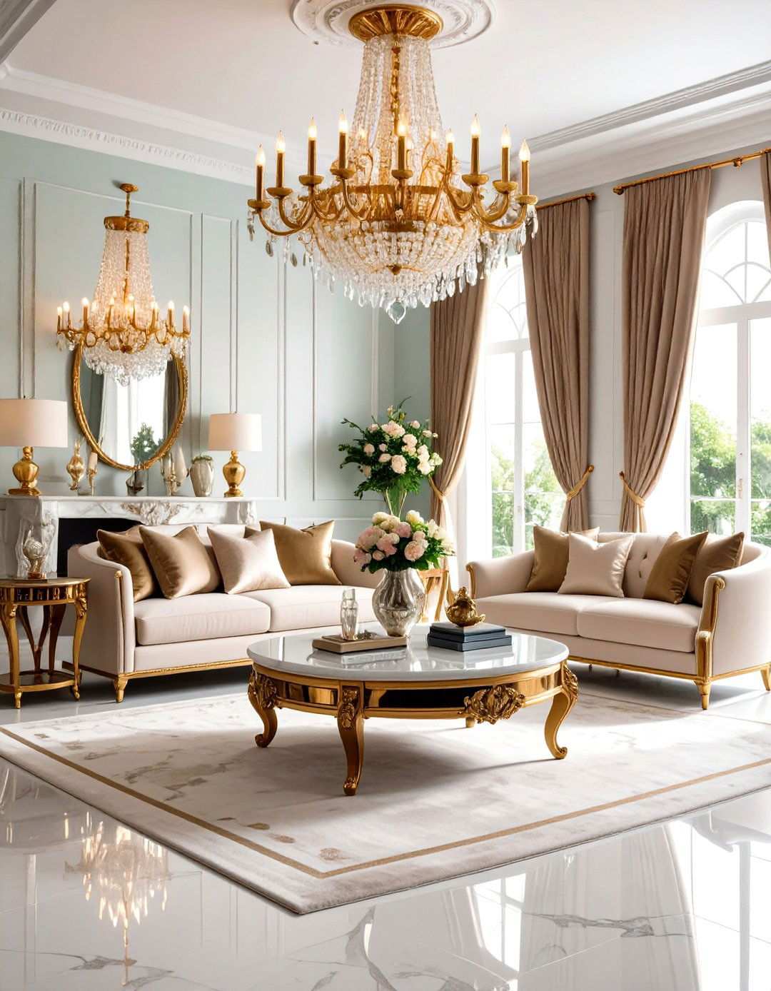 Mixed Metallic Accent Living Room - 24 Mansion Living Room Ideas