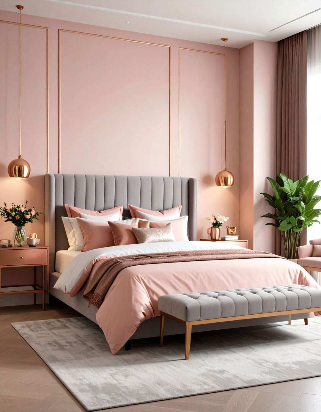 Mixed Metallic Accents - 24 Pink and Grey Bedroom Ideas