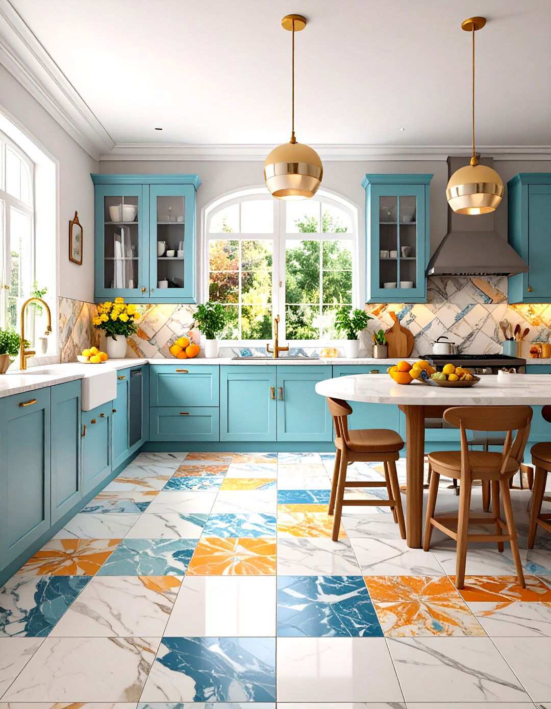 Mixed Size Marble Tile Pattern - 24 Marble Kitchen Floor Ideas
