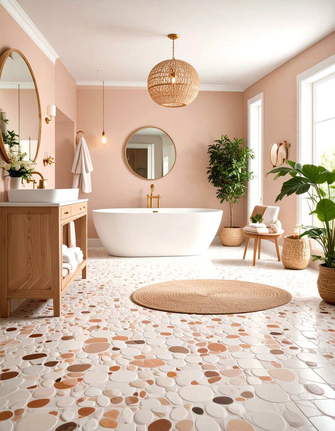 Mixed Size Penny Combinations - 24 Penny Tile Bathroom Floor Ideas