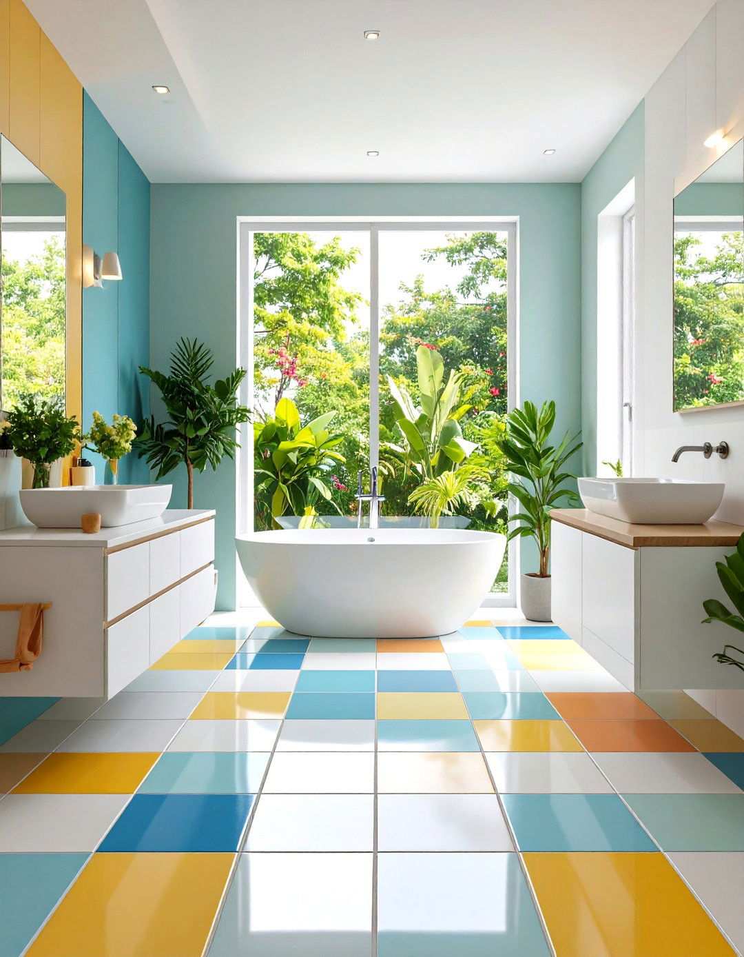 Mixed Size Tile Combinations - 24 Small Bathroom Flooring Ideas