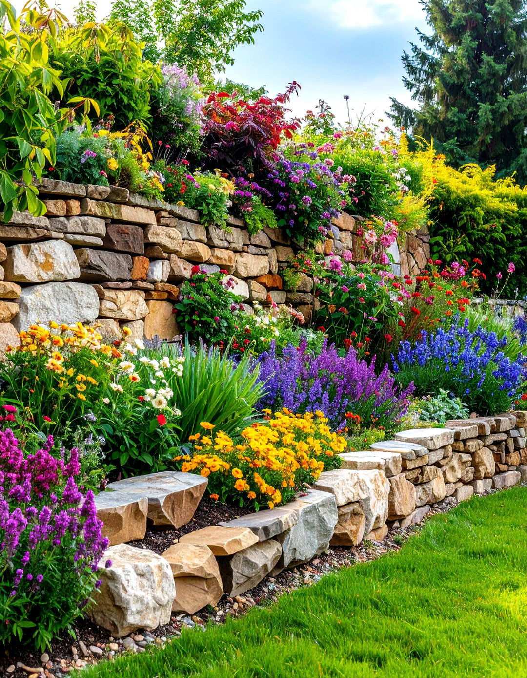 Mixed Stone Material Garden Walls - 24 Stone Wall Ideas