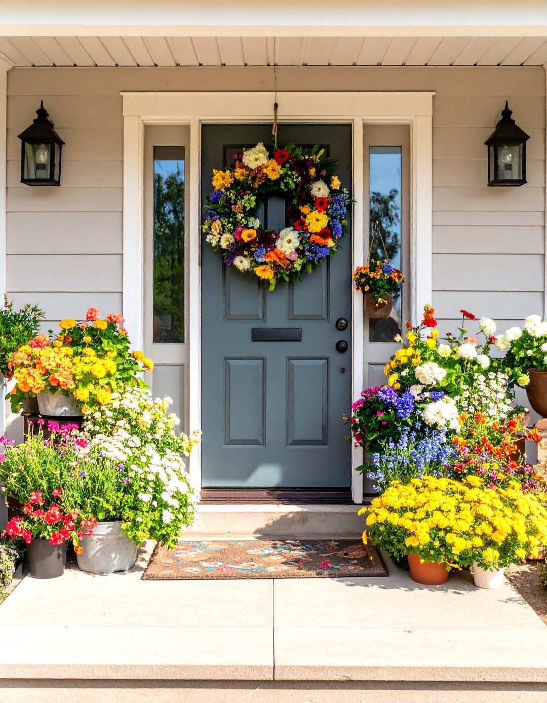 Mixed Summer Blooms Garden - 24 Summer Front Door Decor Ideas