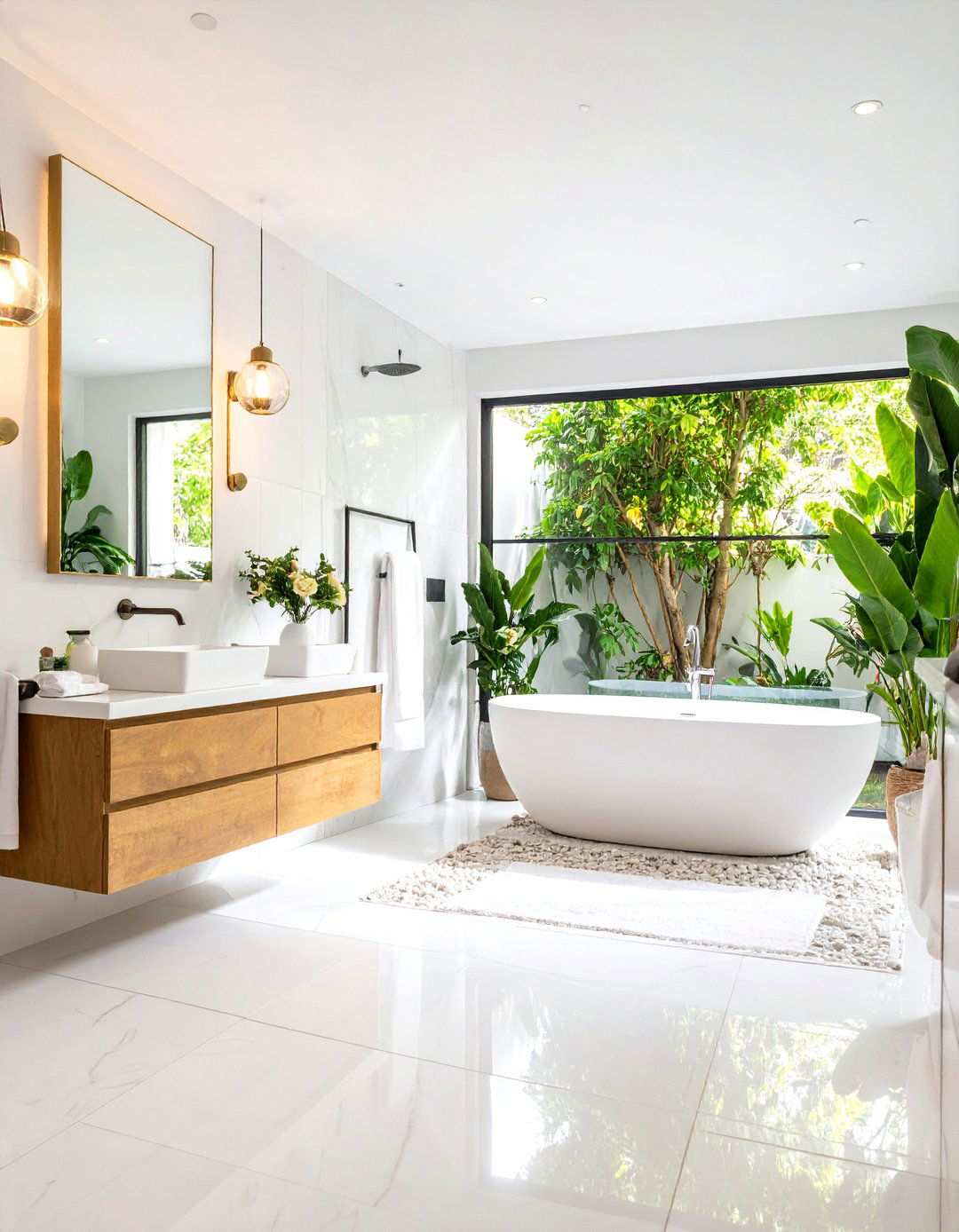 Mixed White Tile Sizes and Shapes - 24 White Tile Bathroom Ideas