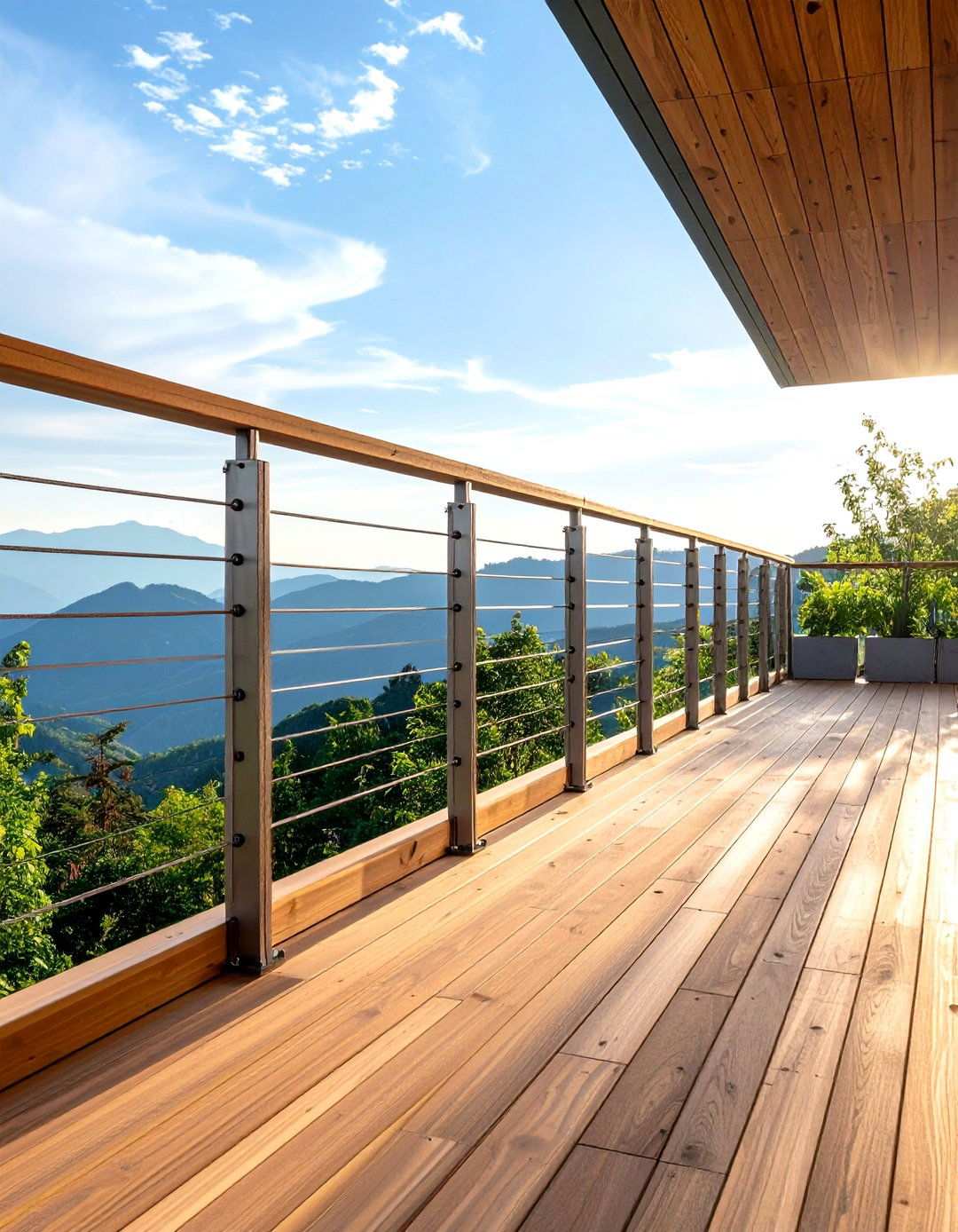Mixed Wood and Metal Cable Railing - 24 Wood Deck Railing Ideas